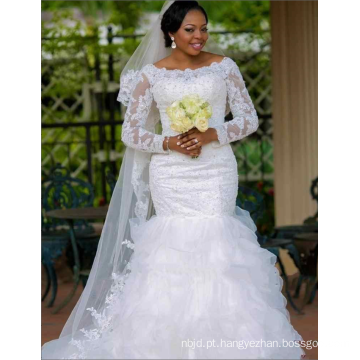 Vestido de casamento de trompete branco feito sob encomenda feito na China para mulheres africanas